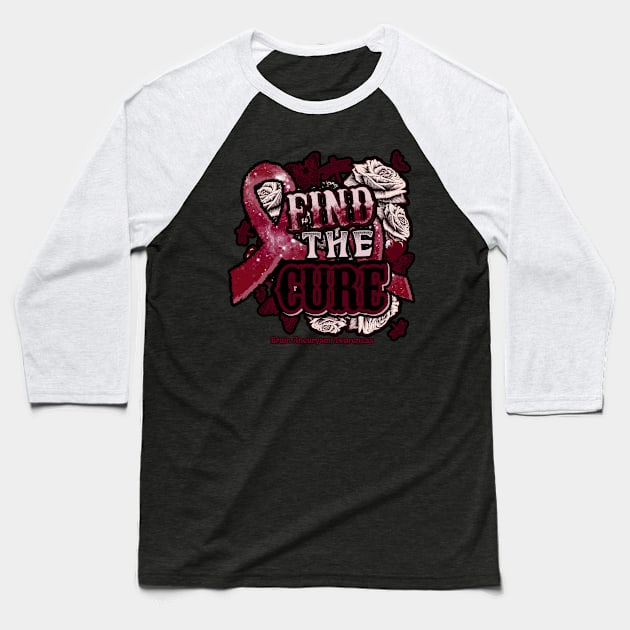 Fight The Cure Brain Aneurysm awareness Burgundy Ribbon and Roses Supporting warrior, gift for survivor fighting Brain Aneurysm Baseball T-Shirt by R@store